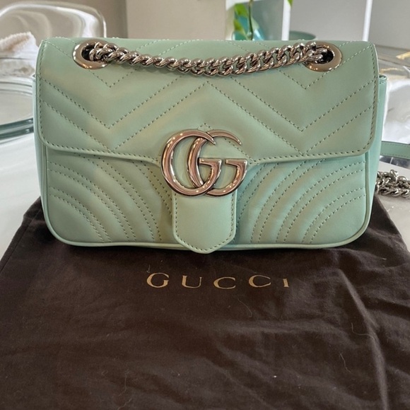 GUCCI GG Marmont Matelasse Leather Crossbody Bag Seafoam with original dustbag - Picture 11 of 15